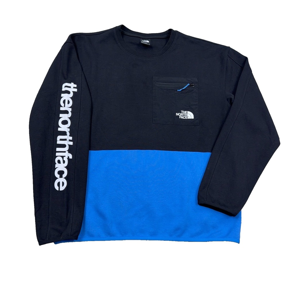 The North Face TNF Tech Sweatshirt Men Medium Black Blue Crewneck Spellout